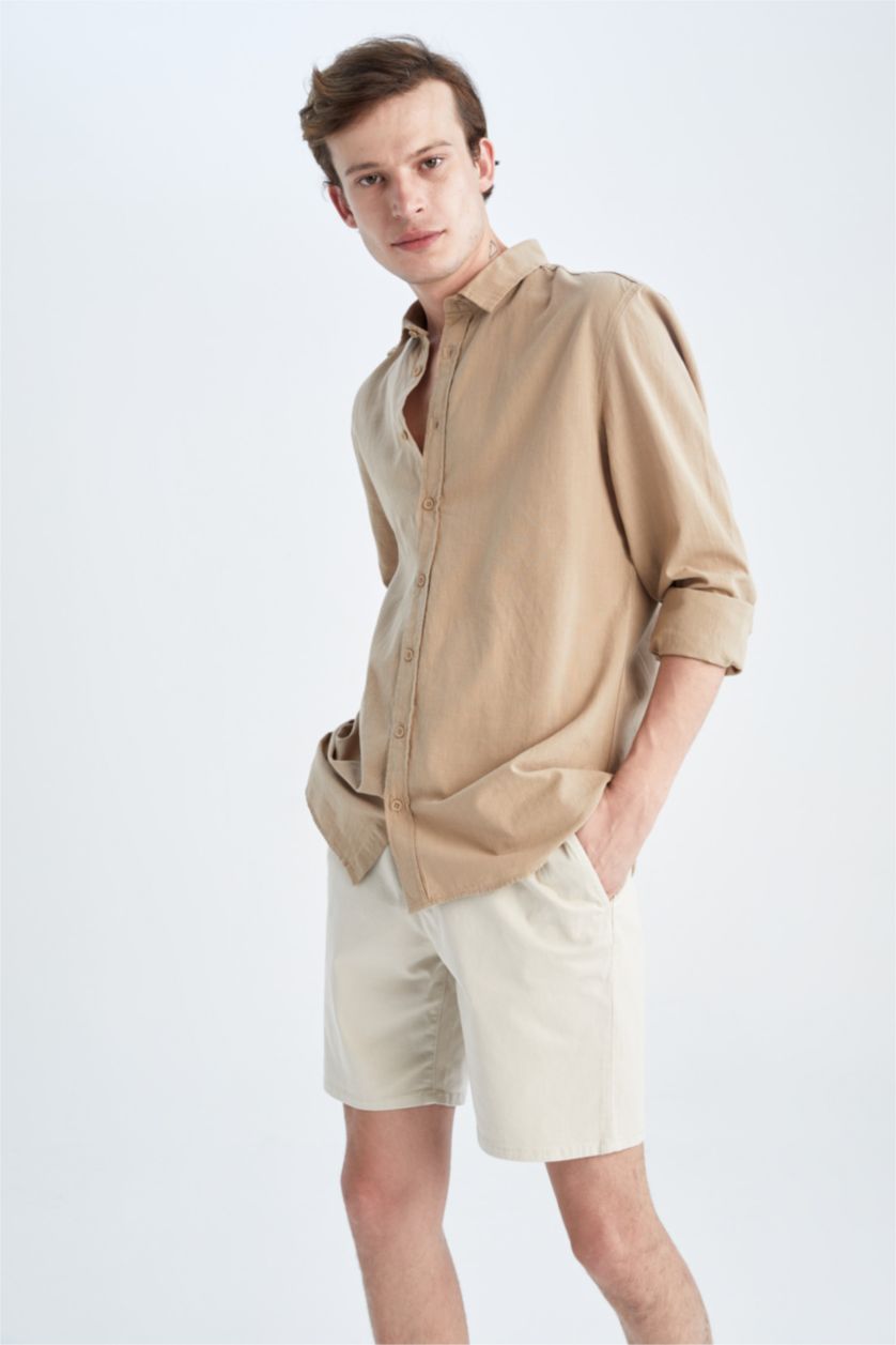 HOMME Beige Chemise slim à manches longues 100% coton