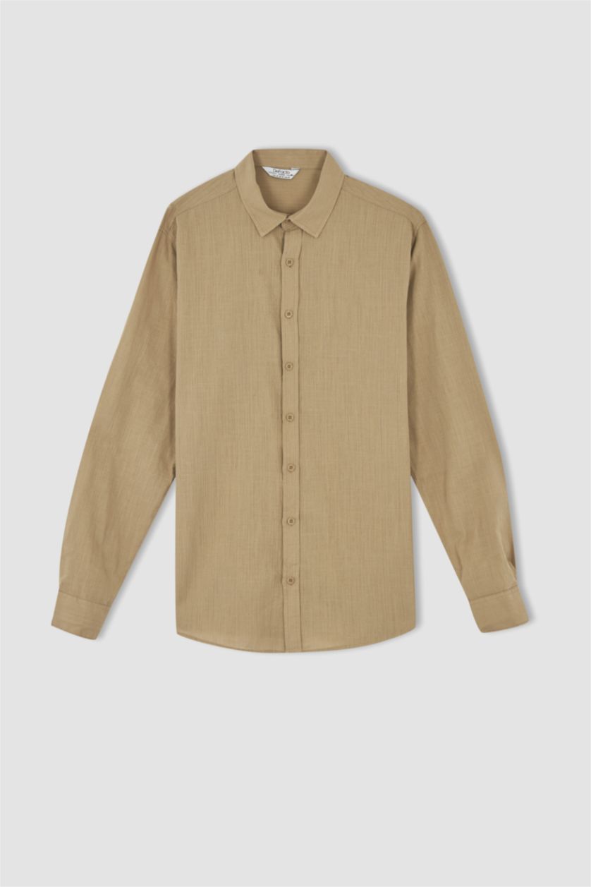 HOMME Beige Chemise slim à manches longues 100% coton