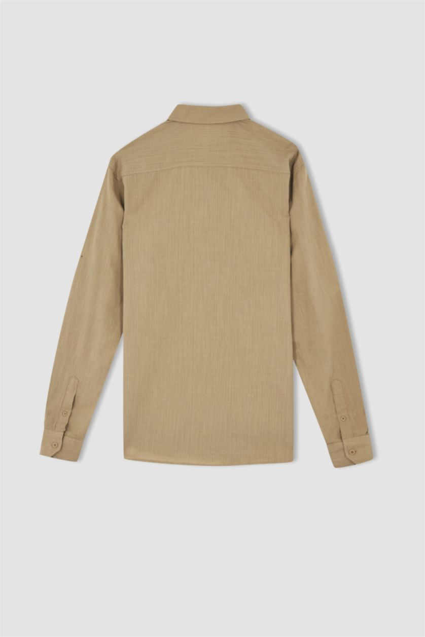 HOMME Beige Chemise slim à manches longues 100% coton