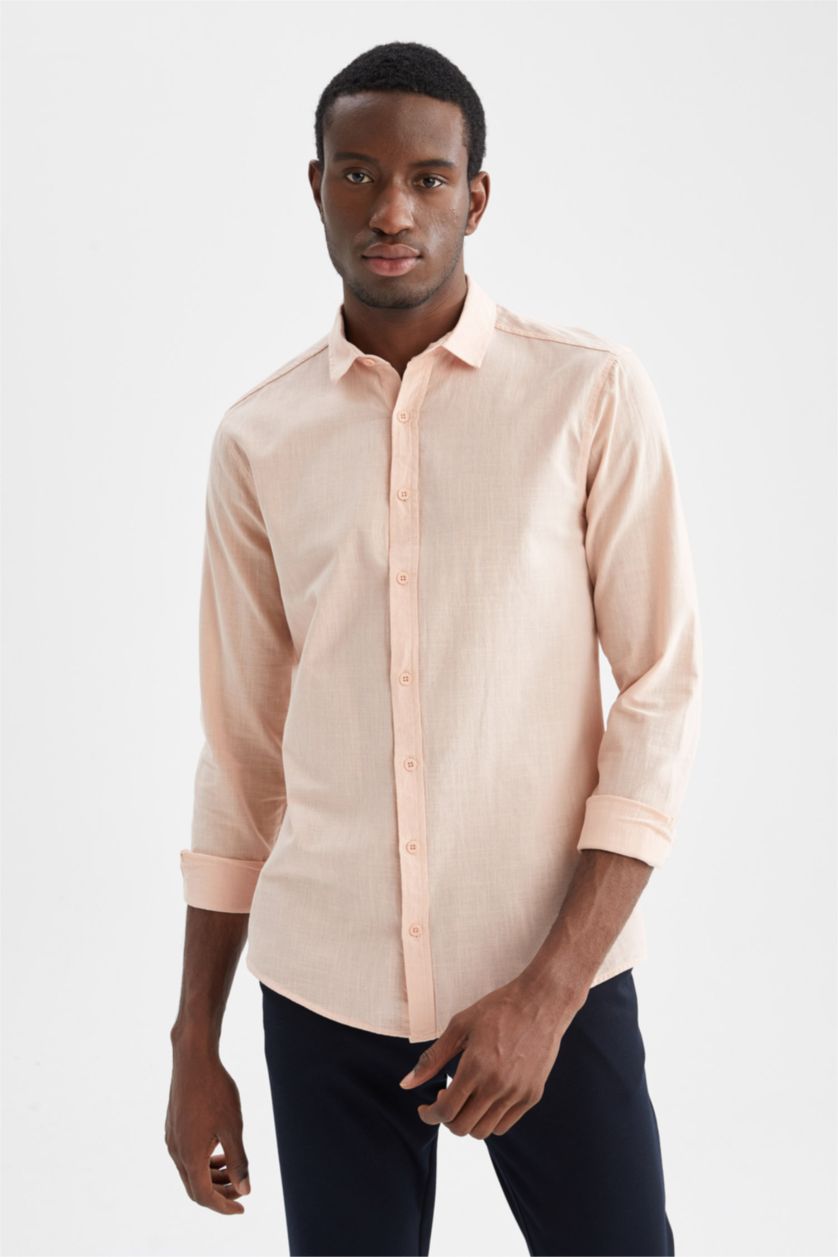HOMME Orange Chemise basique à manches longues coupe slim