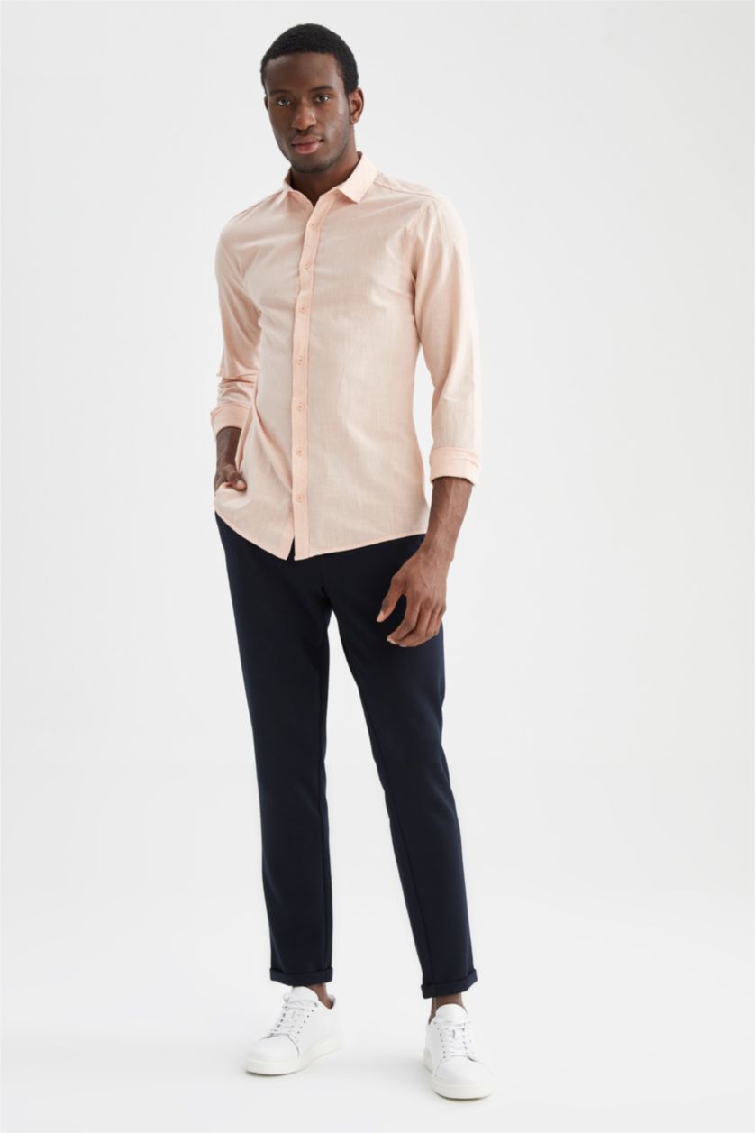 HOMME Orange Chemise basique à manches longues coupe slim