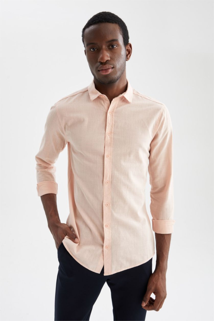 HOMME Orange Chemise basique à manches longues coupe slim
