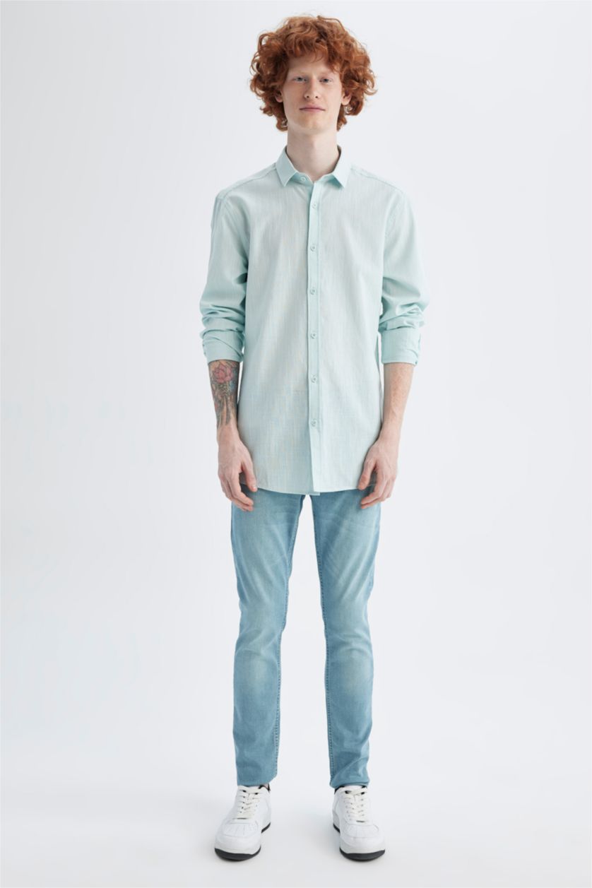 Мужчины Мятный Рубашка приталенного кроя из хлопка