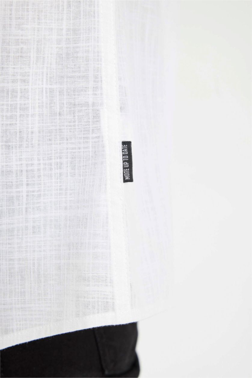 رجالي أبيض قميص كم طويل سليم فيت