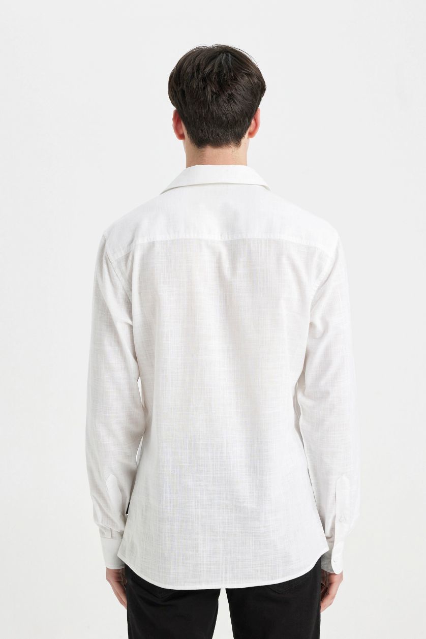 رجالي أبيض قميص كم طويل سليم فيت