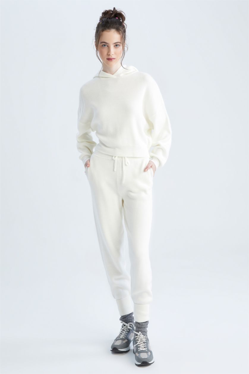 Woman Ecru Oversize Fit Hooded Pullover