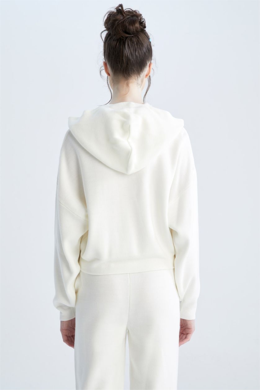 Woman Ecru Oversize Fit Hooded Pullover