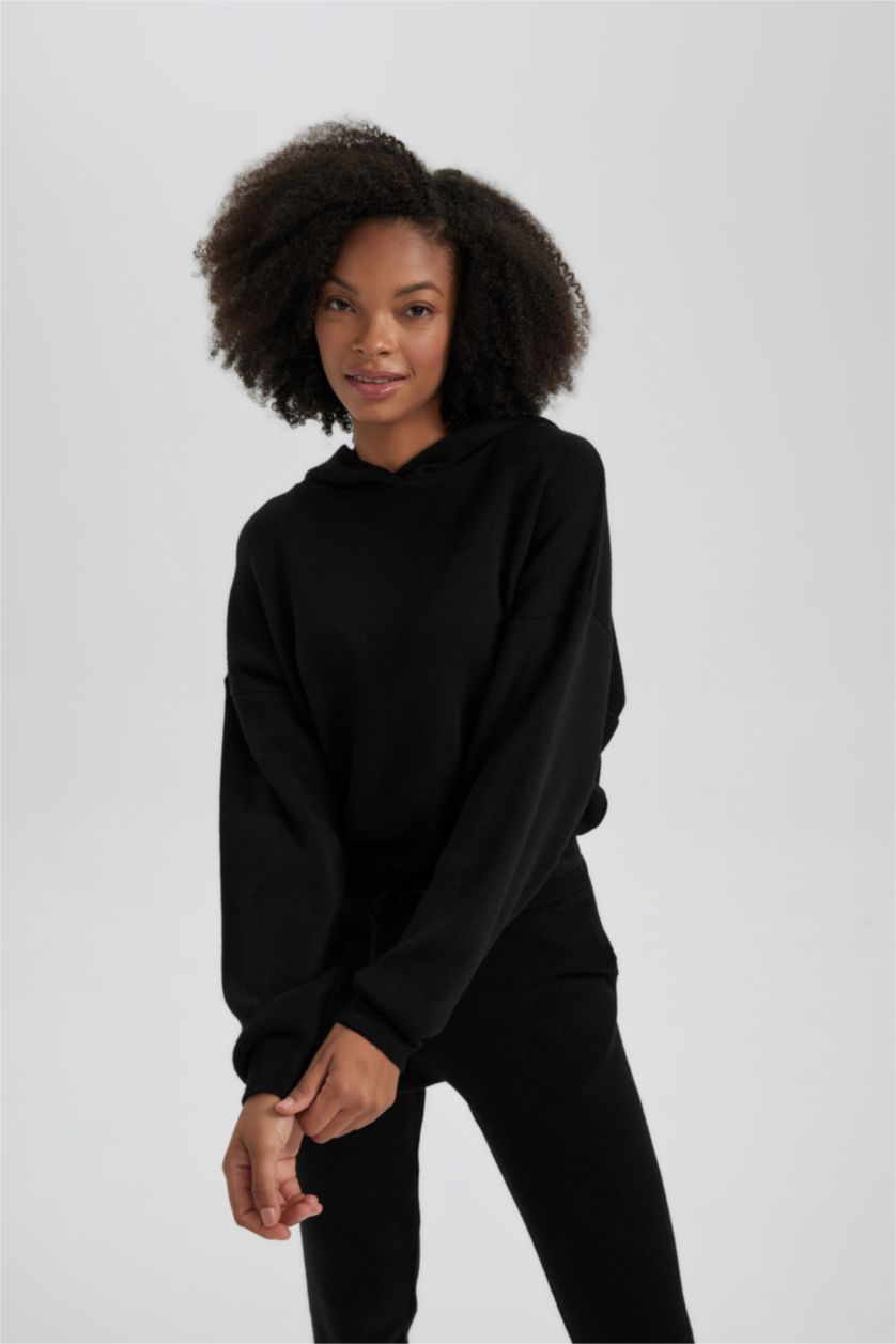 WOMAN Black Oversize Fit Hooded Sweater