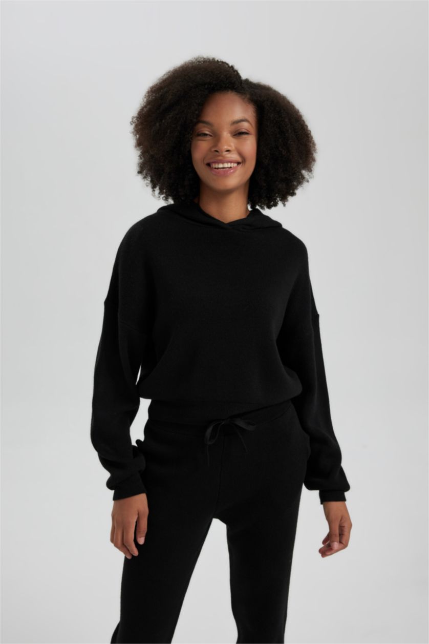 WOMAN Black Oversize Fit Hooded Sweater