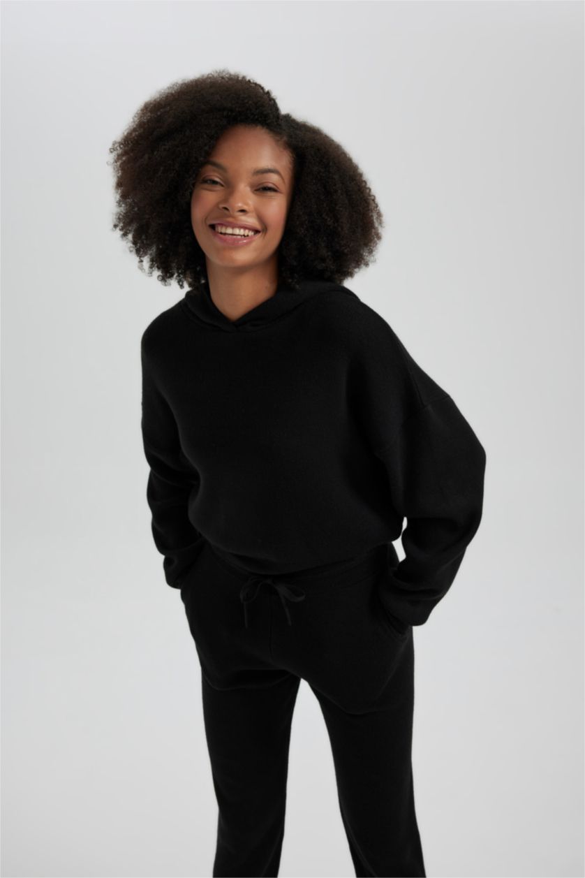 WOMAN Black Oversize Fit Hooded Sweater