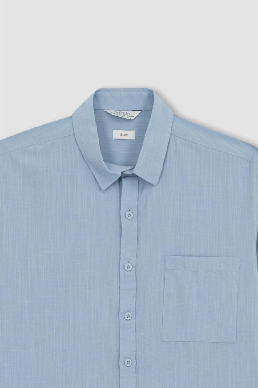 رجال أزرق فاتح قميص بولو سليم فيت وأكمام قصيرة