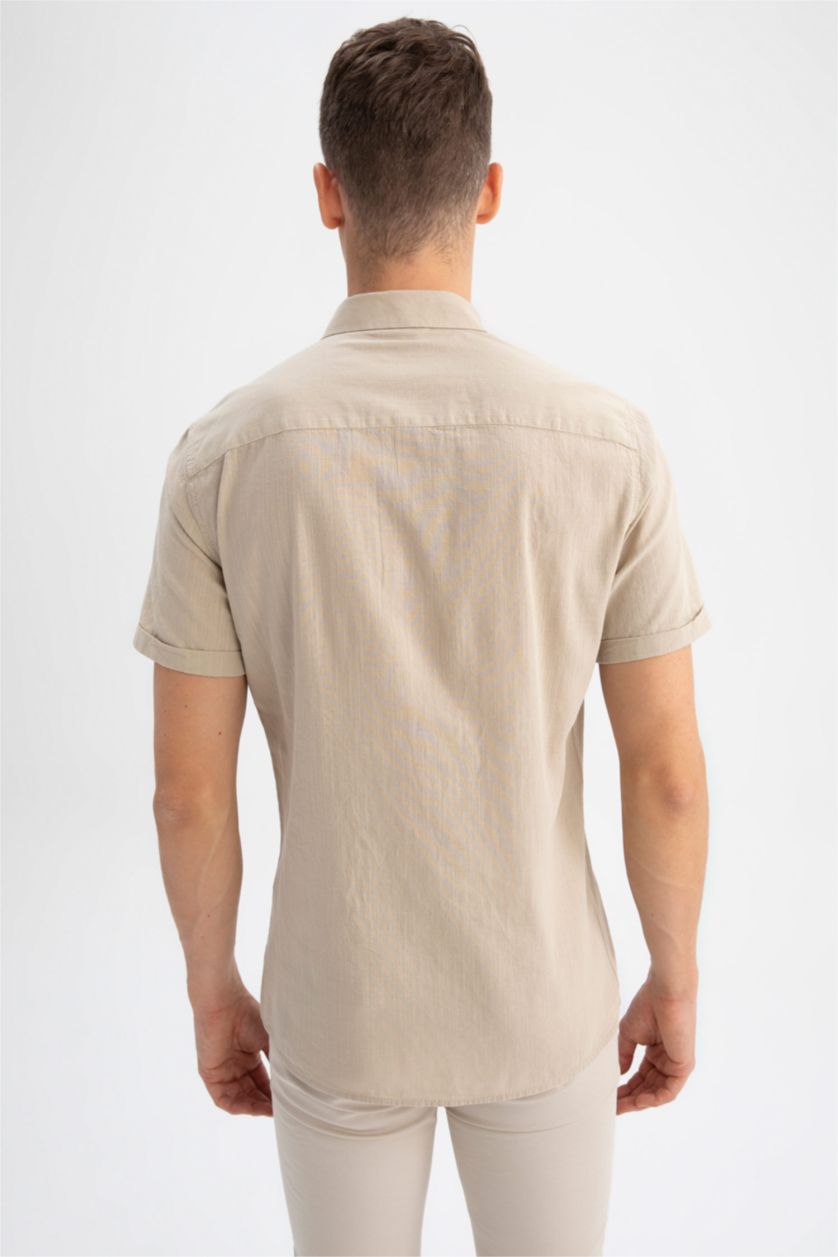 رجالي اللون الحجري قميص بولو قطن سليم فيت نص كم