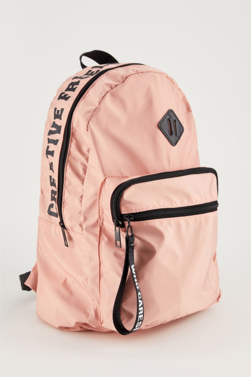 نساء زهري فاتح حقيبة ظهر مطبوعة بشعار