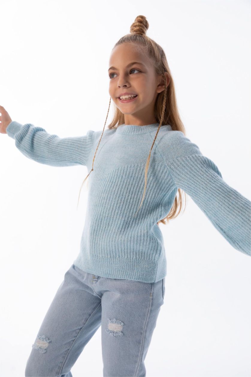 FILLES BLEU Clair Pull Tricot Col rond Fille