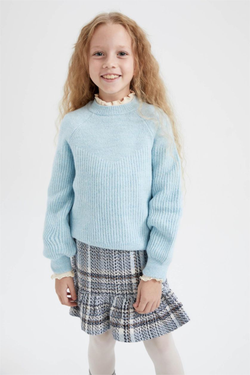 FILLES BLEU Clair Pull Tricot Col rond Fille