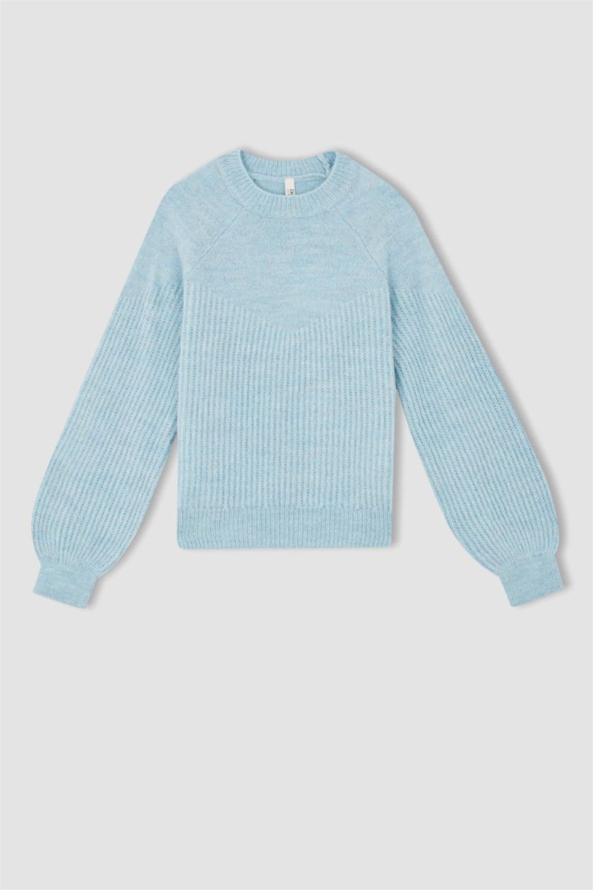 FILLES BLEU Clair Pull Tricot Col rond Fille