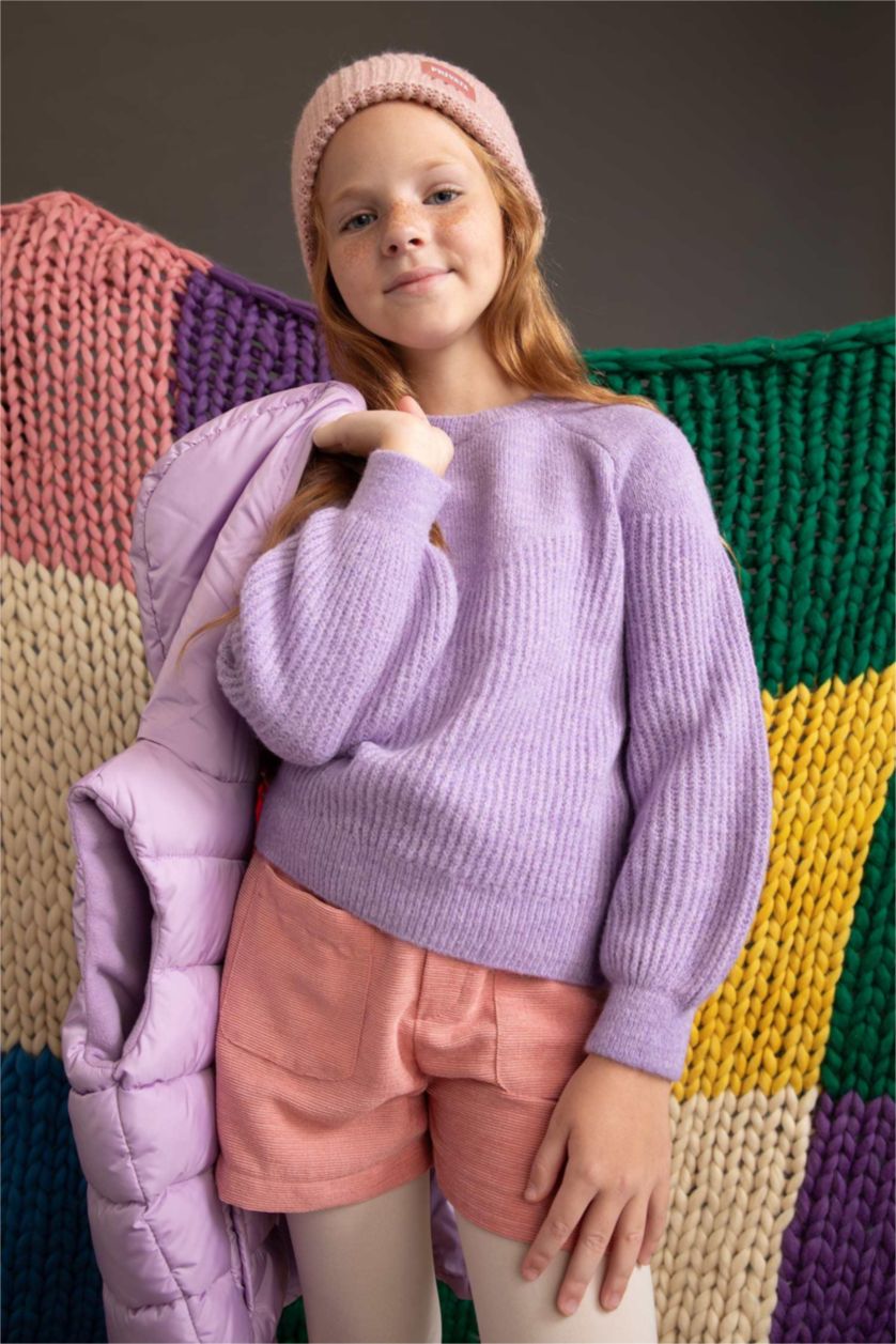 FILLES Violet Clair Pull Tricot Col rond Fille