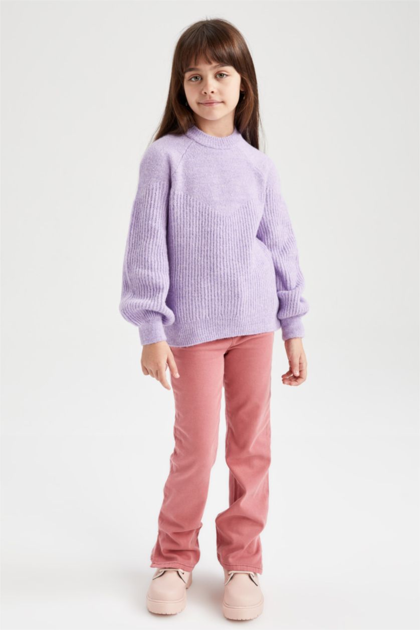 FILLES Violet Clair Pull Tricot Col rond Fille