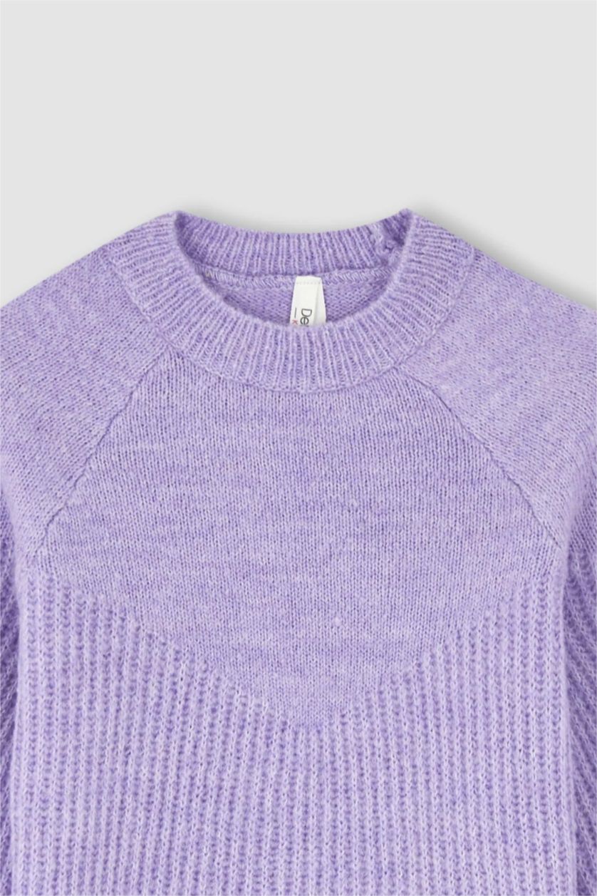 FILLES Violet Clair Pull Tricot Col rond Fille
