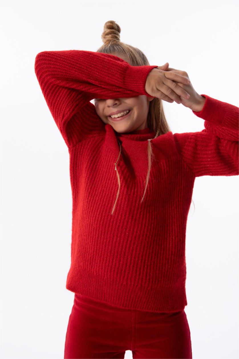 GIRLS & TEENS Red Girl Regular Fit Crew Neck Knitwear Sweater