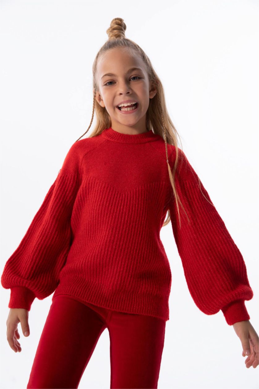 GIRLS & TEENS Red Girl Regular Fit Crew Neck Knitwear Sweater