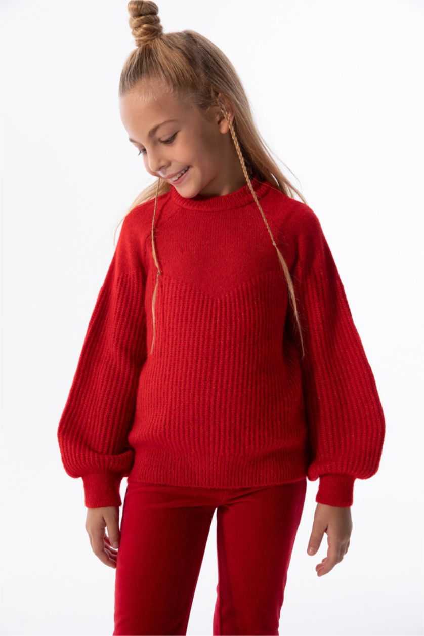 GIRLS & TEENS Red Girl Regular Fit Crew Neck Knitwear Sweater