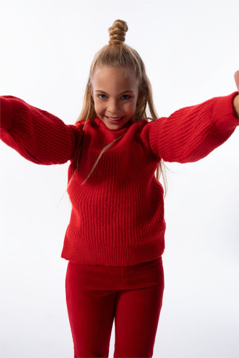 GIRLS & TEENS Red Girl Regular Fit Crew Neck Knitwear Sweater