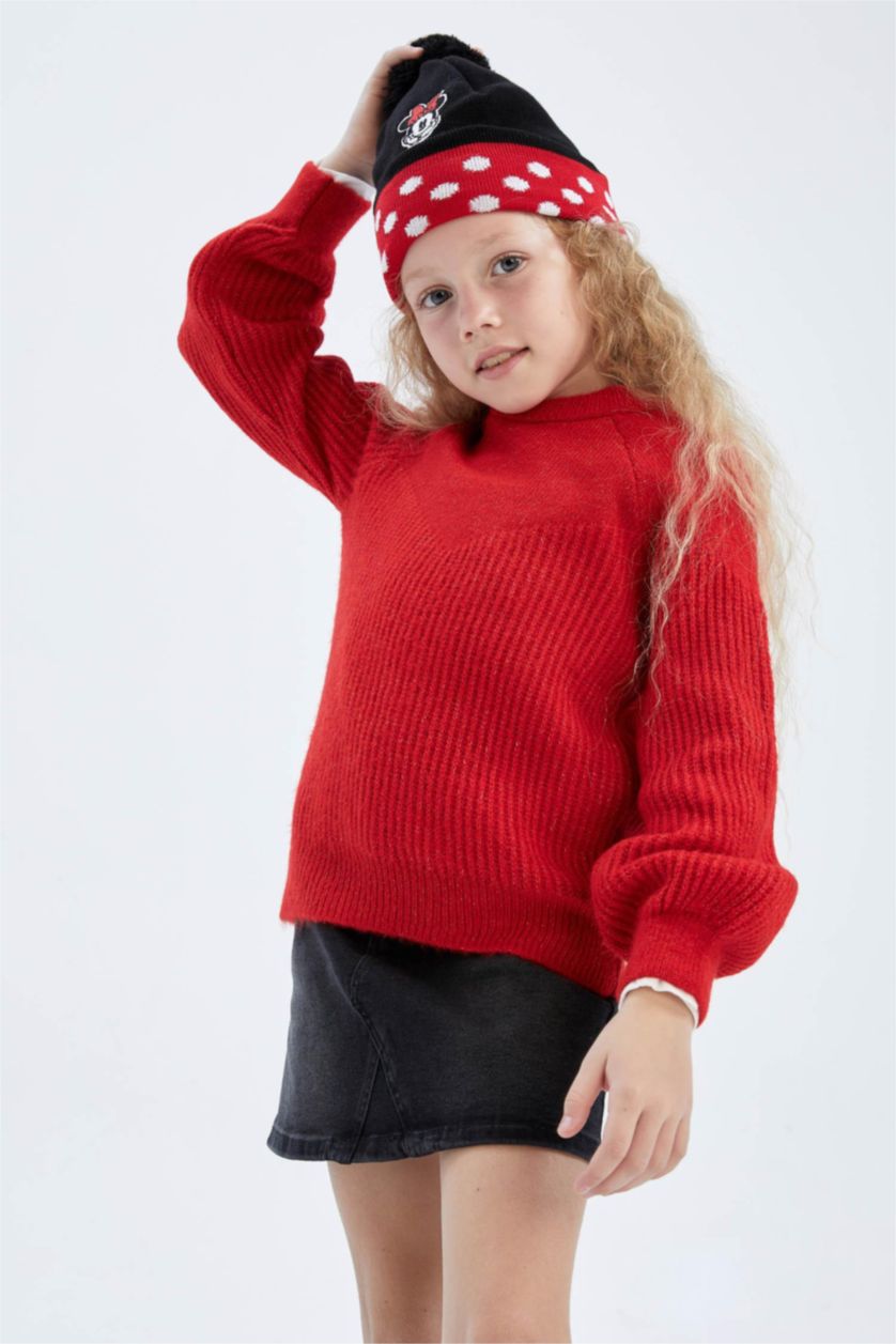 GIRLS & TEENS Red Girl Regular Fit Crew Neck Knitwear Sweater