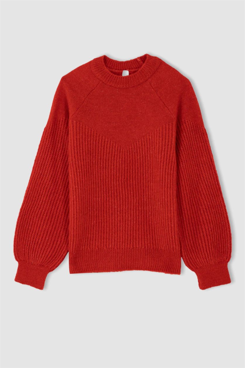 GIRLS & TEENS Red Girl Regular Fit Crew Neck Knitwear Sweater