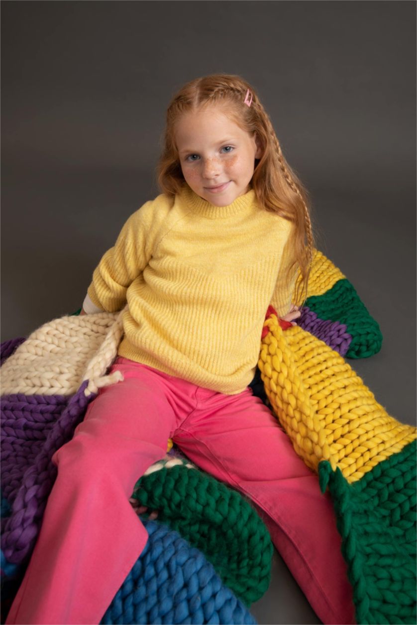 FILLES Jaune Clair Pull Tricot Col rond Fille