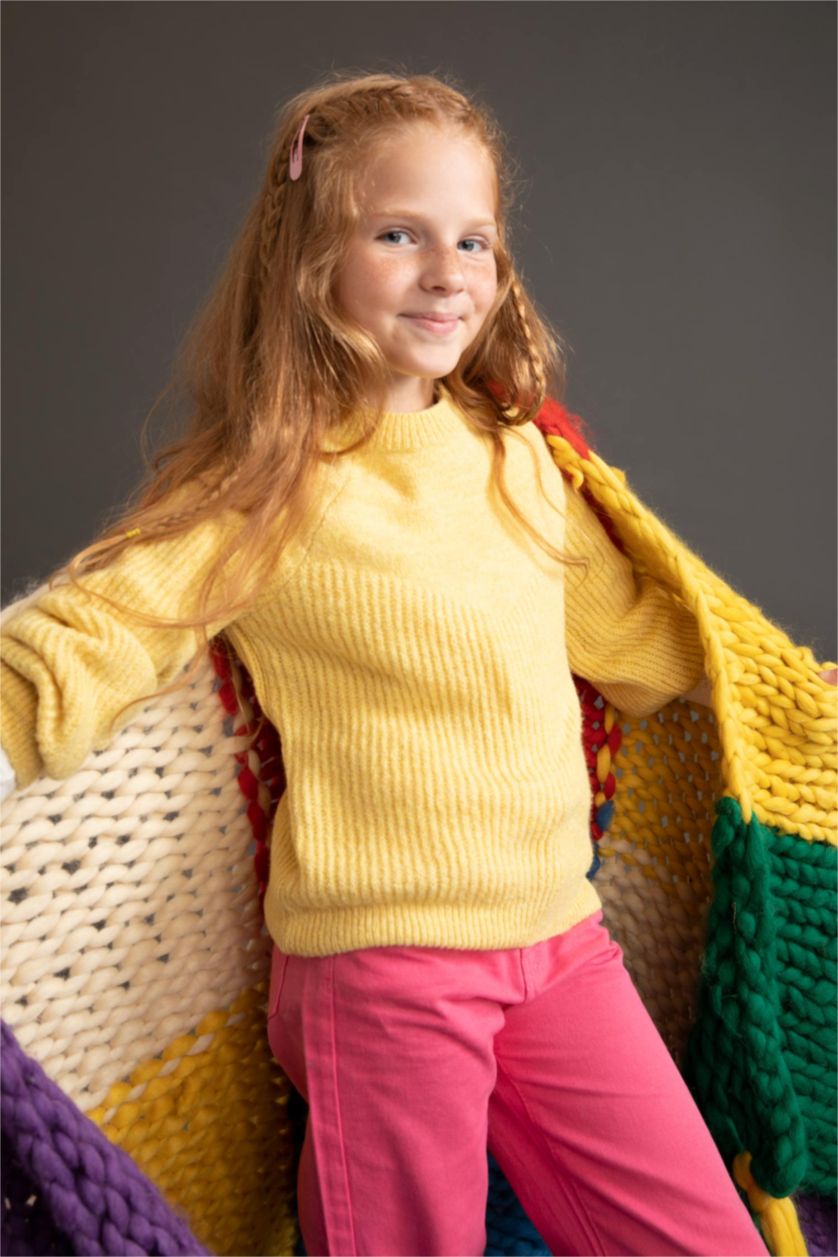 FILLES Jaune Clair Pull Tricot Col rond Fille