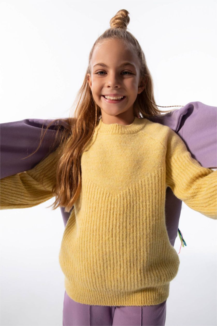 FILLES Jaune Clair Pull Tricot Col rond Fille