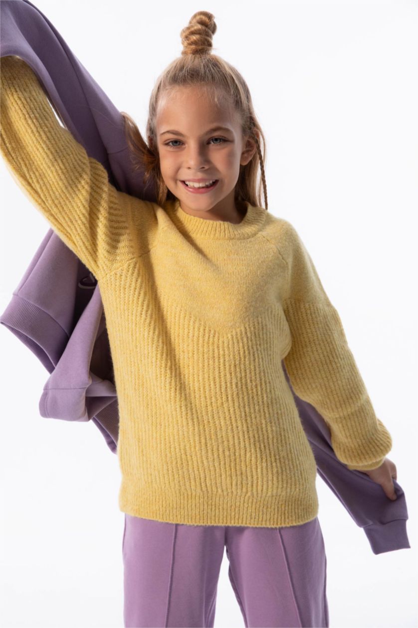 FILLES Jaune Clair Pull Tricot Col rond Fille