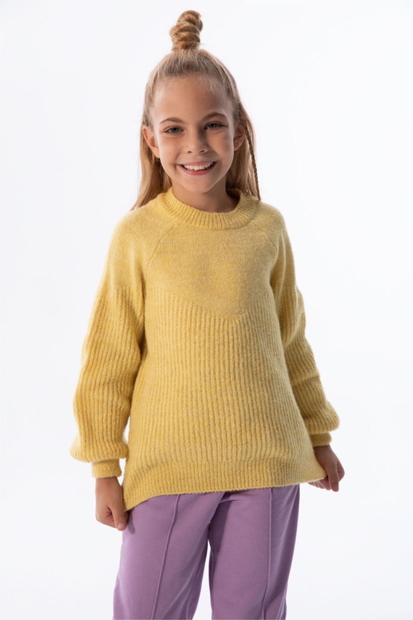 FILLES Jaune Clair Pull Tricot Col rond Fille