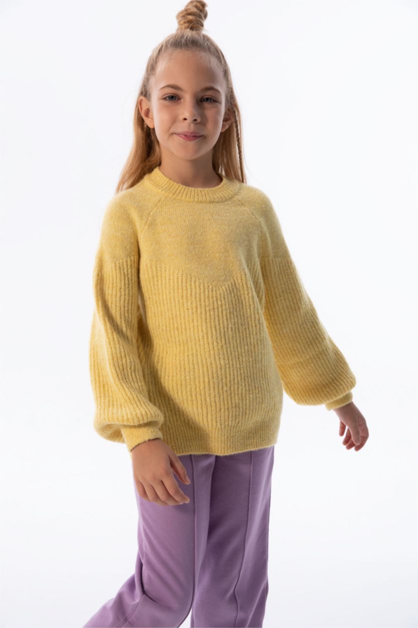 FILLES Jaune Clair Pull Tricot Col rond Fille