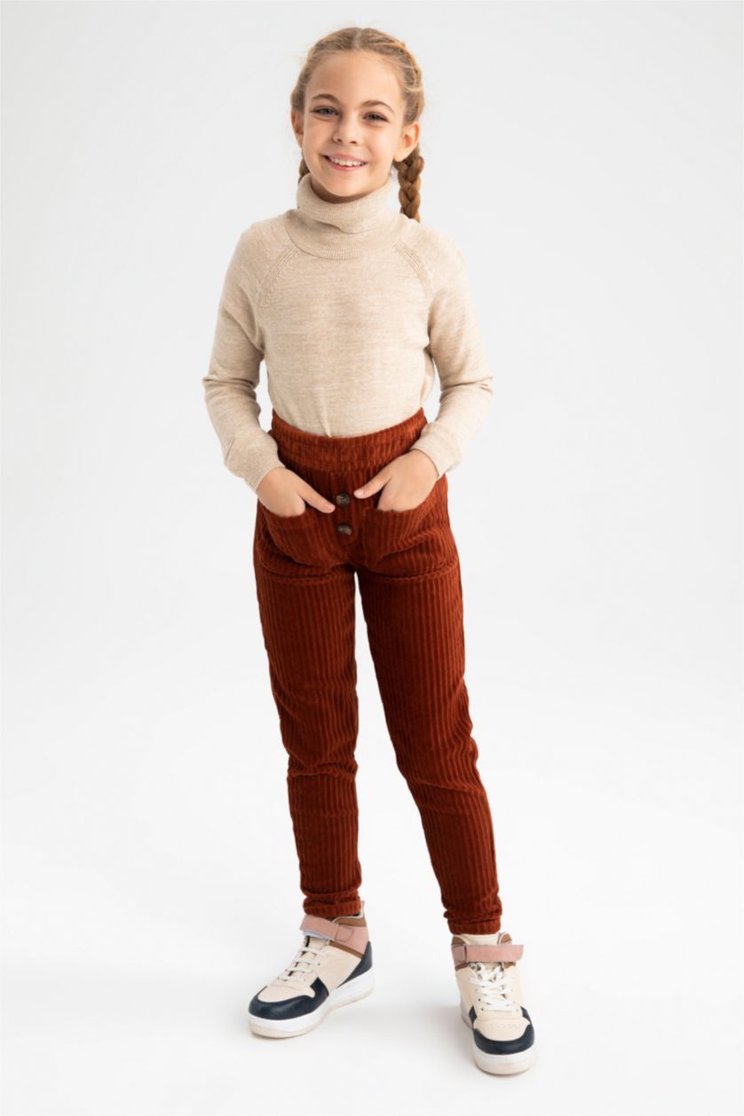 Kız Çocuk - Genç Kız Bej Melanj Kız Çocuk Regular Fit Balıkçı Yaka Kazak