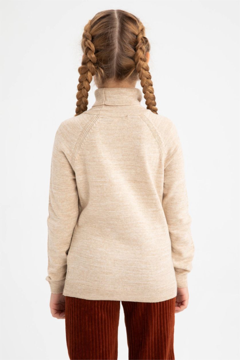 Kız Çocuk - Genç Kız Bej Melanj Kız Çocuk Regular Fit Balıkçı Yaka Kazak