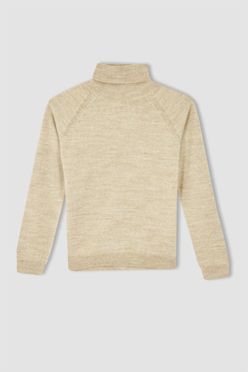 Kız Çocuk - Genç Kız Bej Melanj Kız Çocuk Regular Fit Balıkçı Yaka Kazak