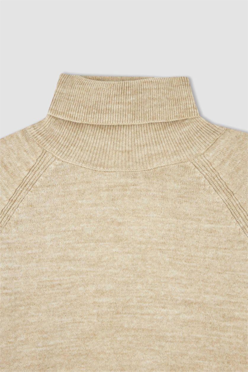 Kız Çocuk - Genç Kız Bej Melanj Kız Çocuk Regular Fit Balıkçı Yaka Kazak