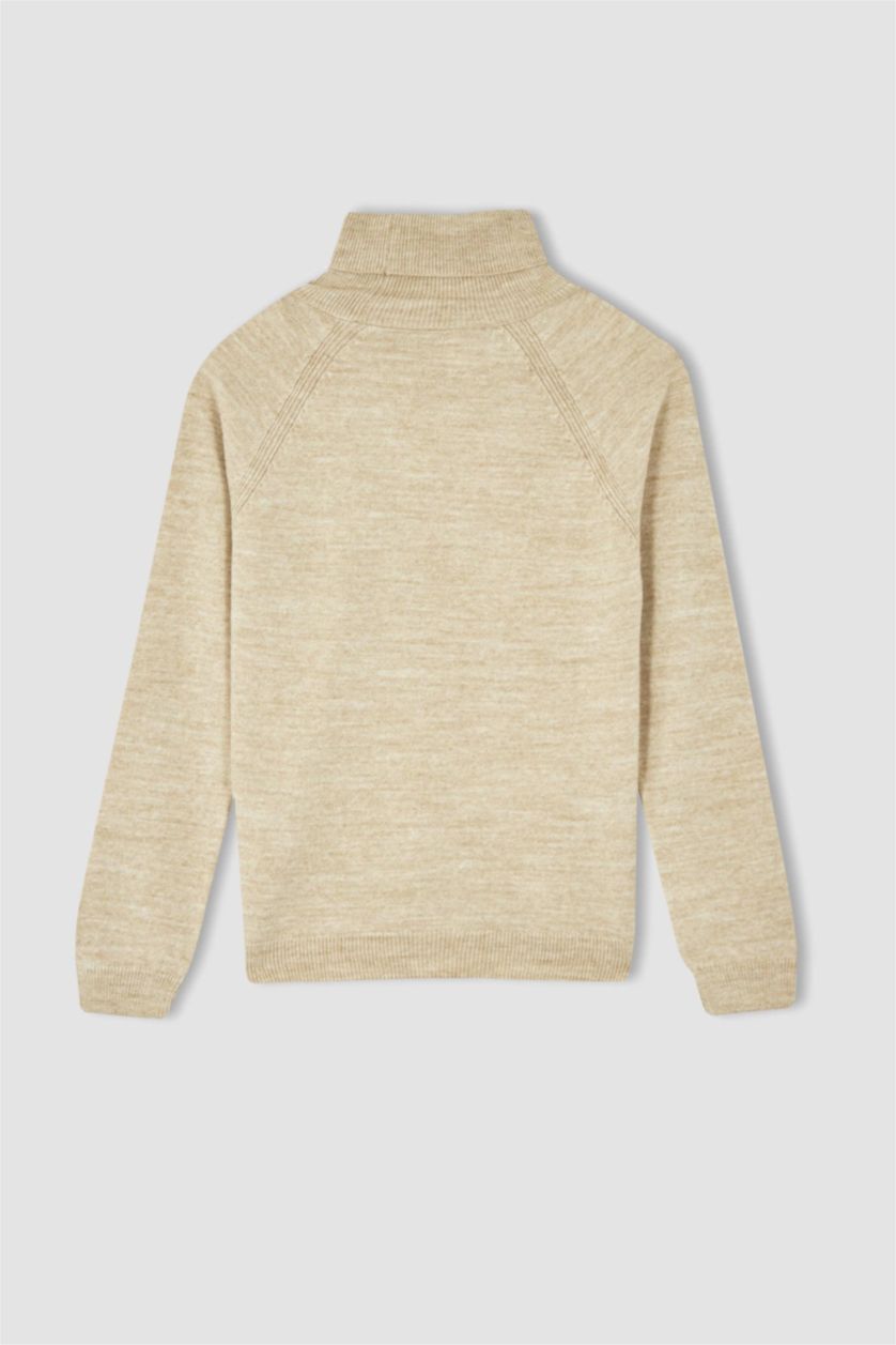 Kız Çocuk - Genç Kız Bej Melanj Kız Çocuk Regular Fit Balıkçı Yaka Kazak