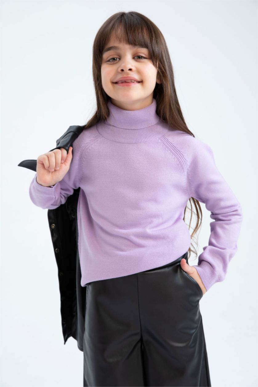 Kız Çocuk - Genç Kız Açık Lila Kız Çocuk Regular Fit Balıkçı Yaka Kazak