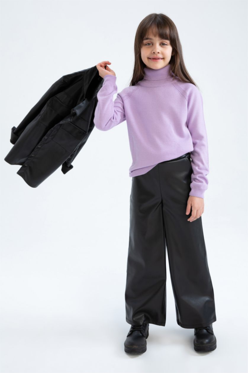 Kız Çocuk - Genç Kız Açık Lila Kız Çocuk Regular Fit Balıkçı Yaka Kazak