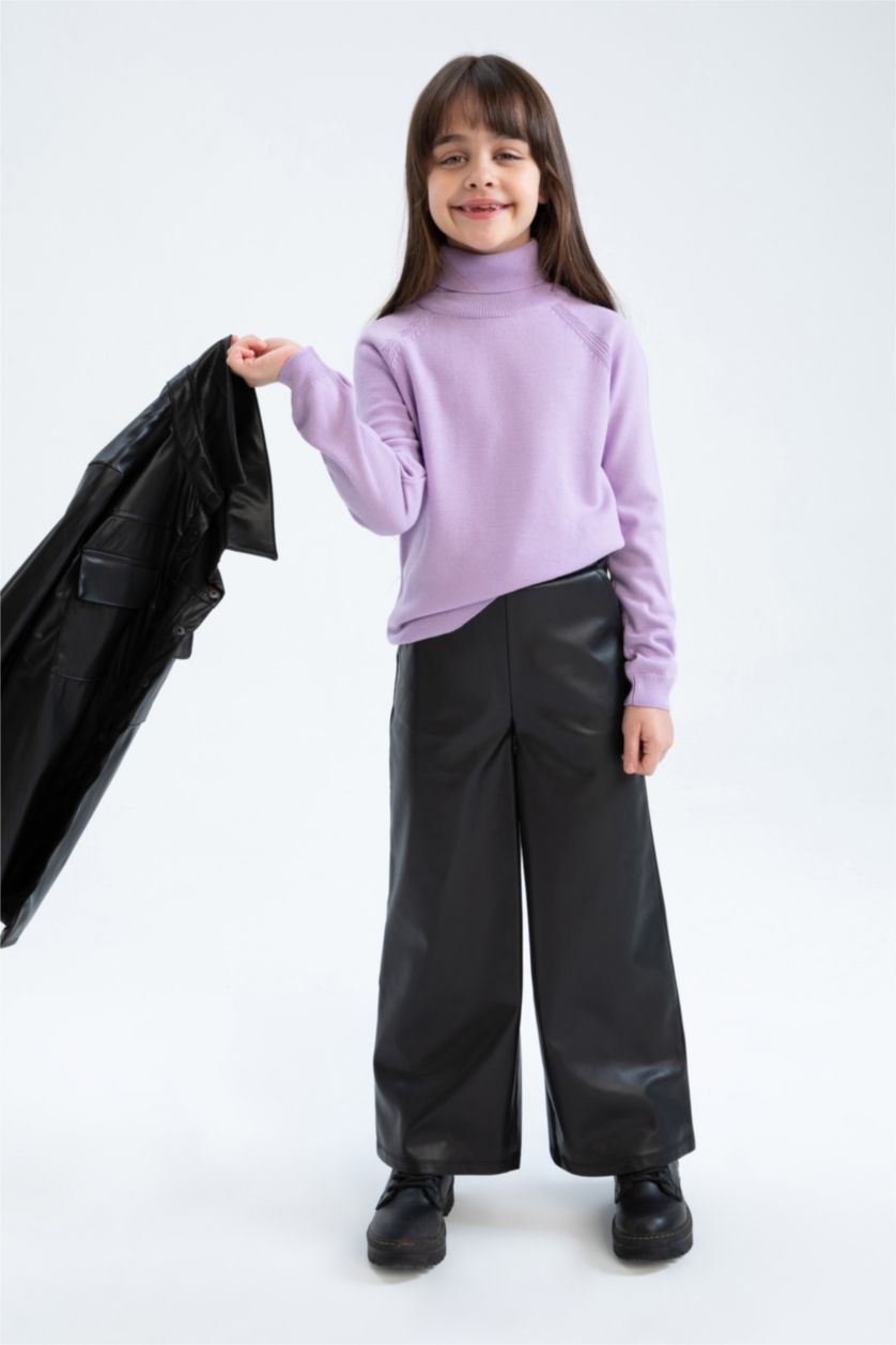 Kız Çocuk - Genç Kız Açık Lila Kız Çocuk Regular Fit Balıkçı Yaka Kazak