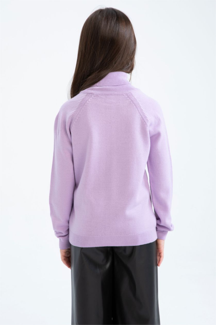 Kız Çocuk - Genç Kız Açık Lila Kız Çocuk Regular Fit Balıkçı Yaka Kazak