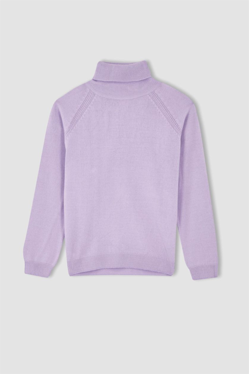 Kız Çocuk - Genç Kız Açık Lila Kız Çocuk Regular Fit Balıkçı Yaka Kazak