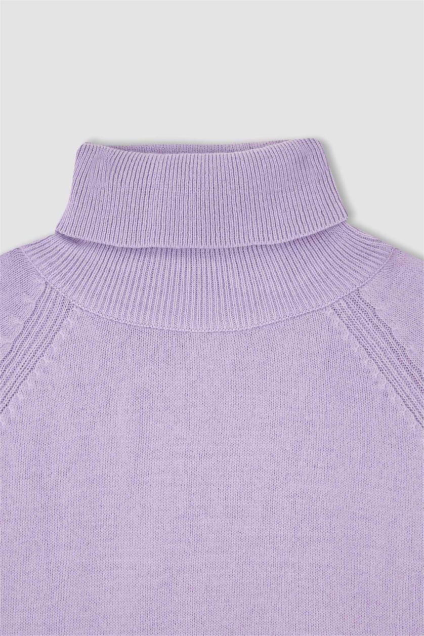 Kız Çocuk - Genç Kız Açık Lila Kız Çocuk Regular Fit Balıkçı Yaka Kazak