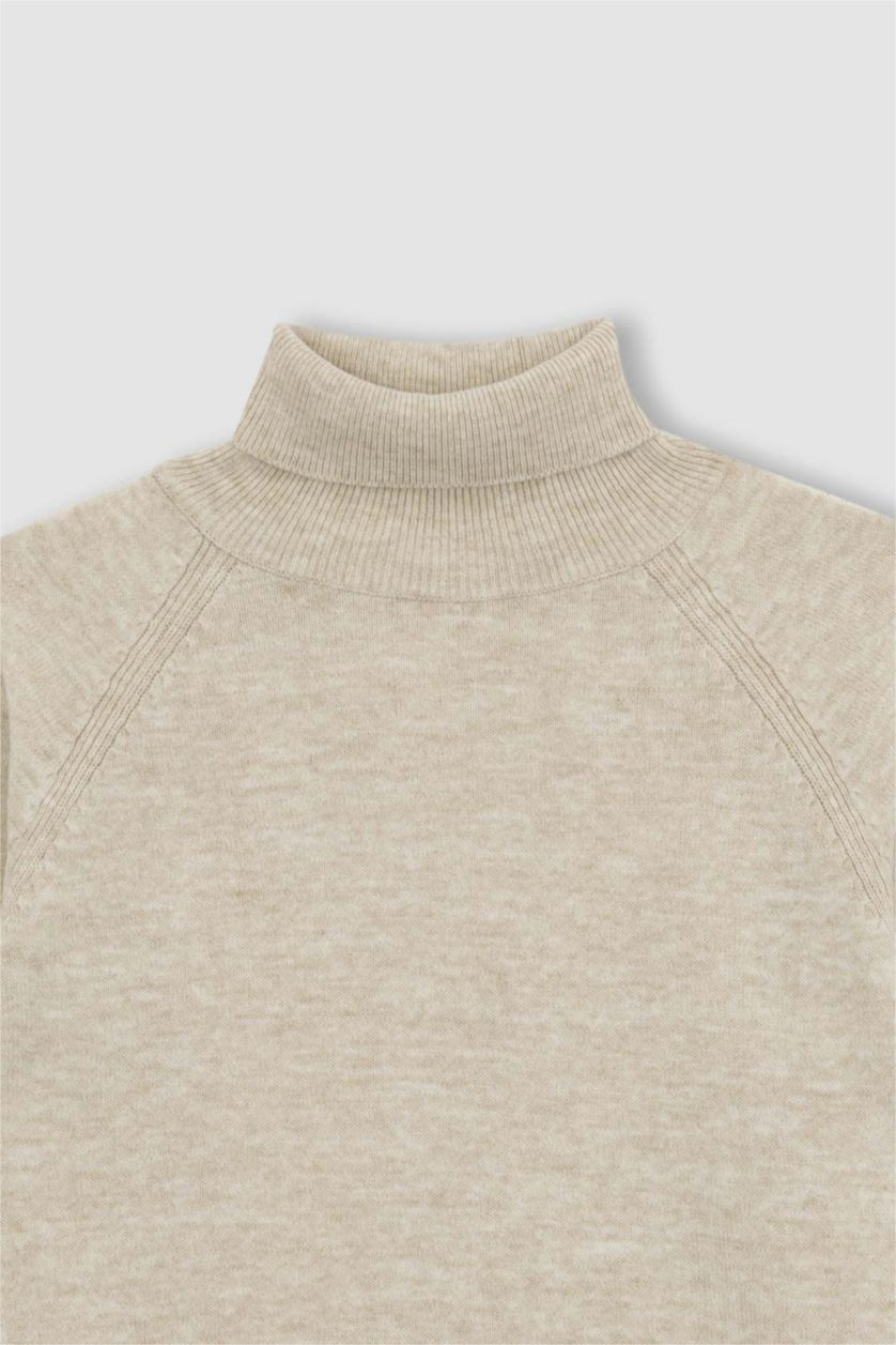 GIRLS & TEENS Beige Melange Girl Regular Fit Turtleneck Pullover