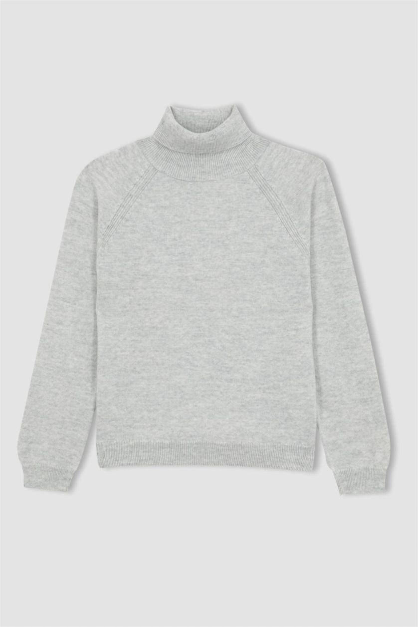 Дівчачий Світло-сірий меланж Пуловер стандартного крою з коміром стійкою для дівчаток