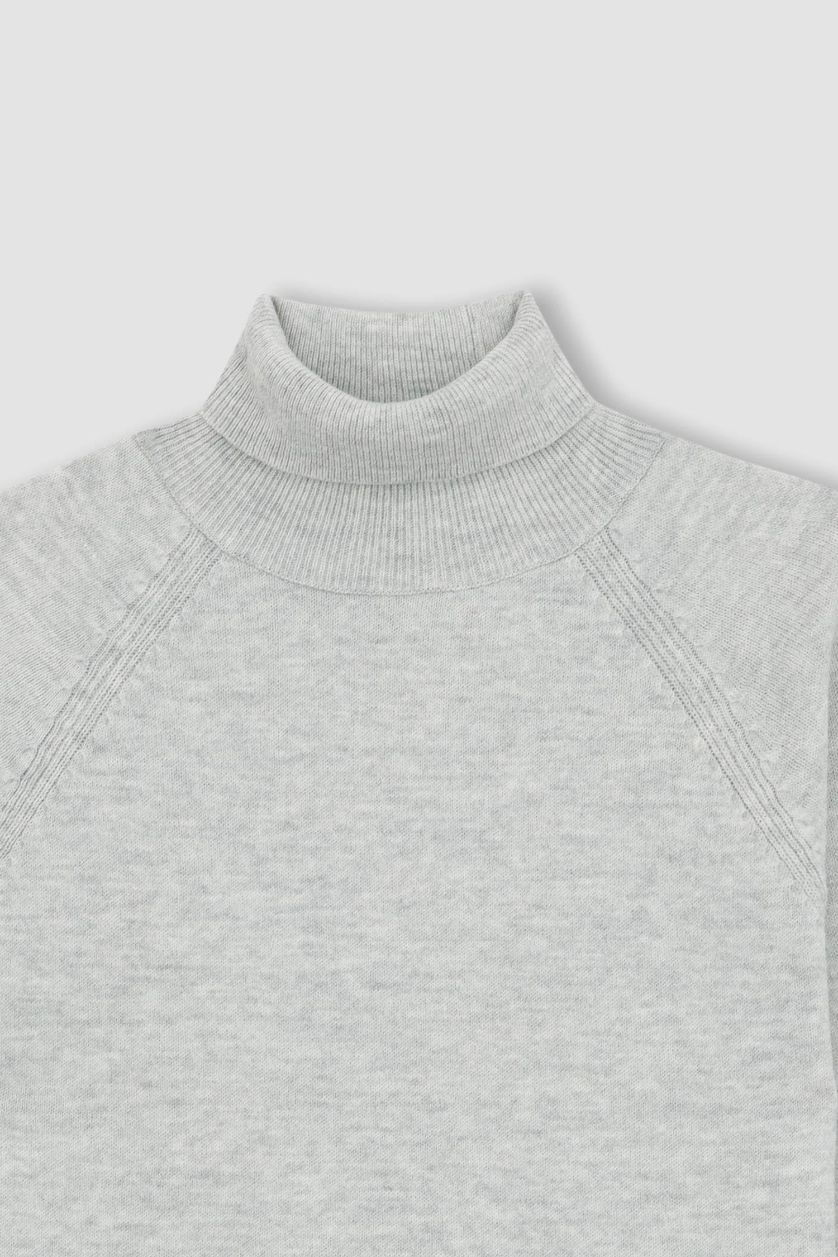 Дівчачий Світло-сірий меланж Пуловер стандартного крою з коміром стійкою для дівчаток