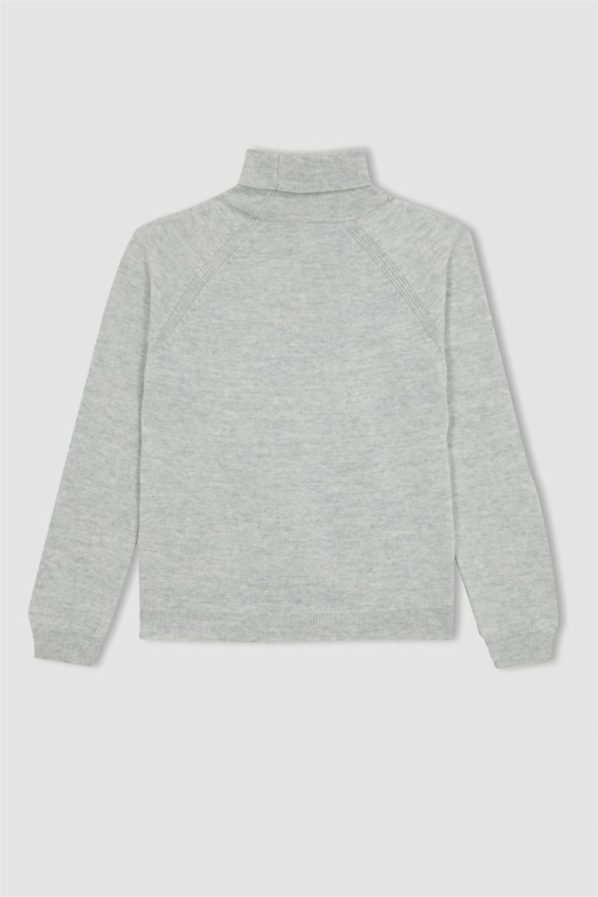 Дівчачий Світло-сірий меланж Пуловер стандартного крою з коміром стійкою для дівчаток